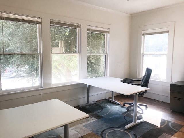 1632 W Alabama St, Houston, TX 77006 - home office with ornamental molding and wood finished floors
