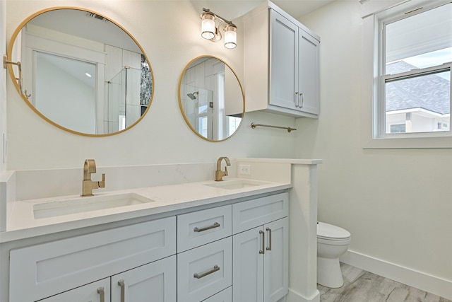 bathroom featuring vanity, hardwood / wood-style flooring, and toilet