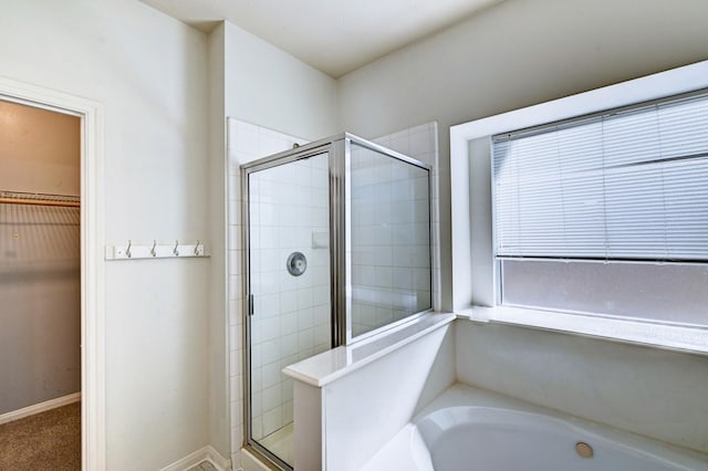 bathroom with plus walk in shower