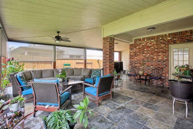 view of patio / terrace with ceiling fan and an outdoor hangout area