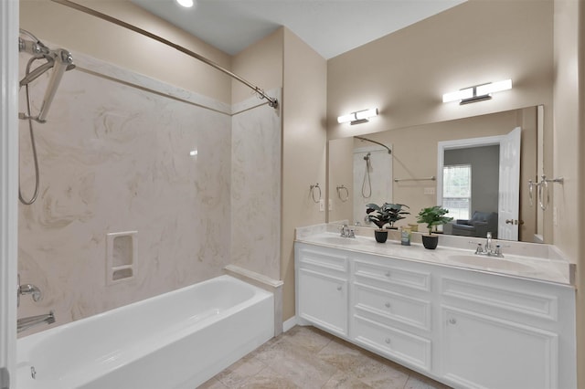 bathroom with tile patterned floors, vanity, and tub / shower combination
