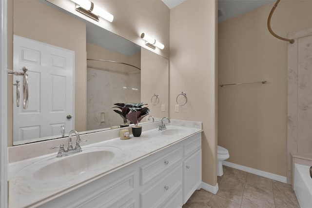 full bathroom featuring tile patterned floors, vanity, toilet, and tub / shower combination