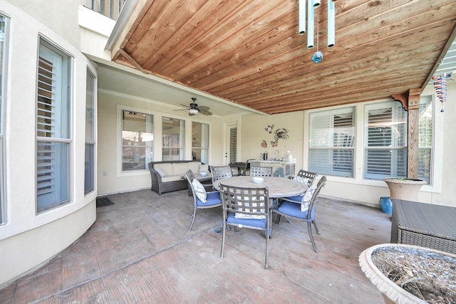 view of patio featuring ceiling fan and an outdoor hangout area