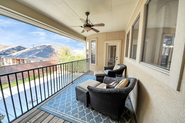 balcony with ceiling fan