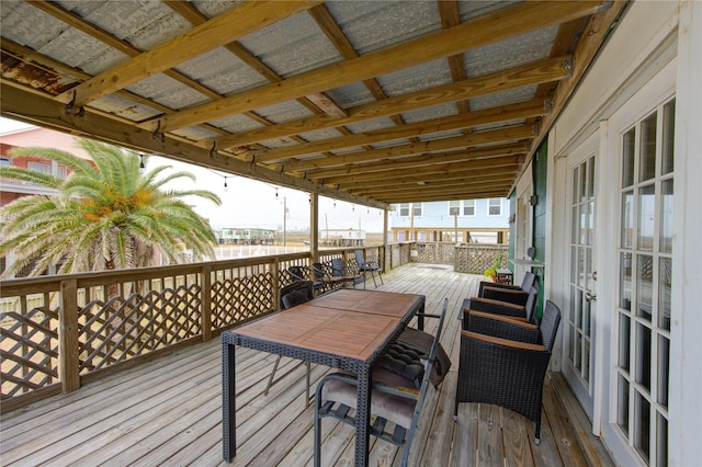 wooden terrace featuring french doors