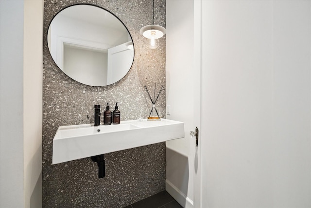 bathroom with tile patterned flooring