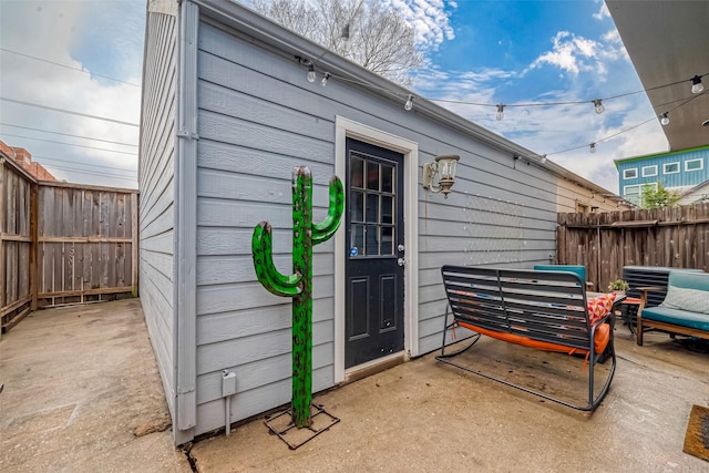 view of outbuilding with outdoor lounge area