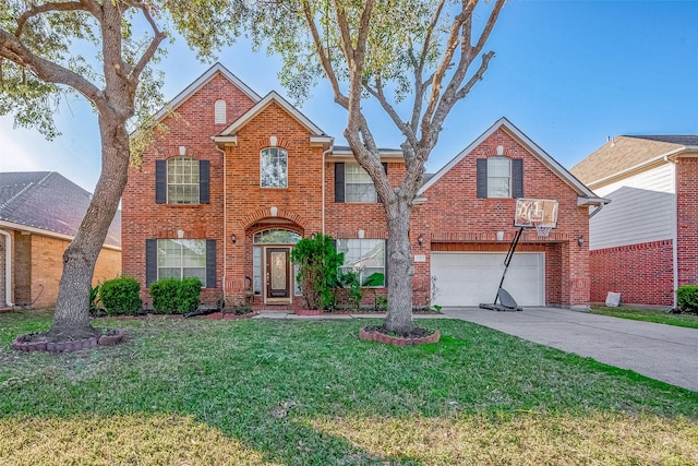 front of property with a garage and a front lawn