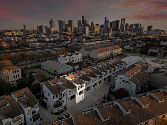 view of aerial view at dusk