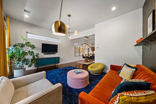 living room with hardwood / wood-style flooring