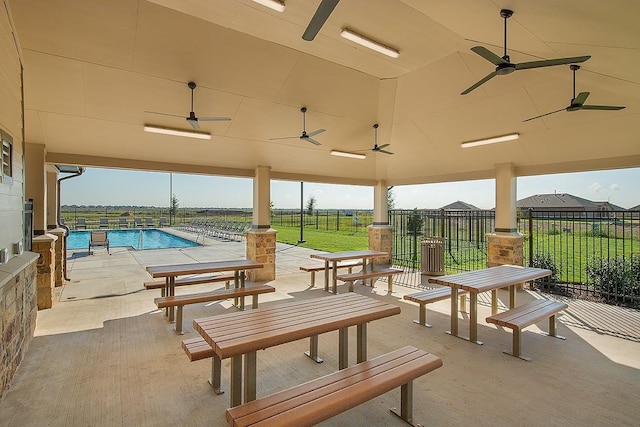 view of patio with a fenced in pool