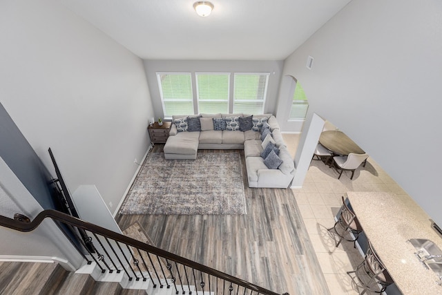 living room with hardwood / wood-style flooring