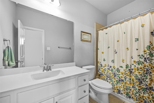 bathroom featuring vanity, a shower with shower curtain, and toilet