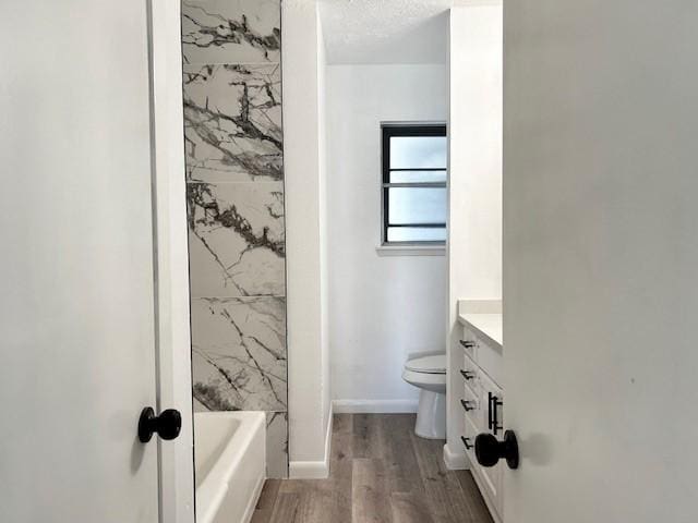 bathroom featuring vanity, wood-type flooring, and toilet