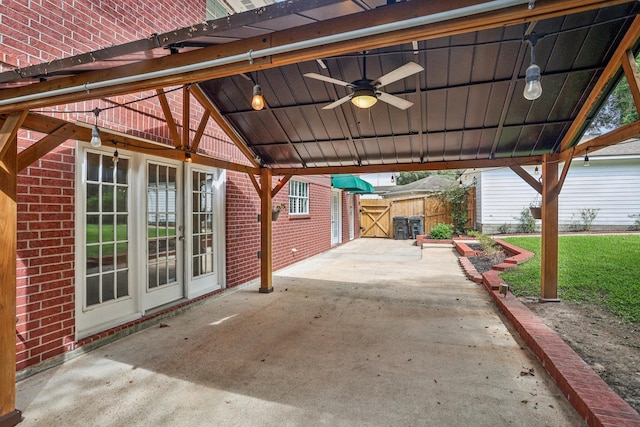 view of patio featuring ceiling fan