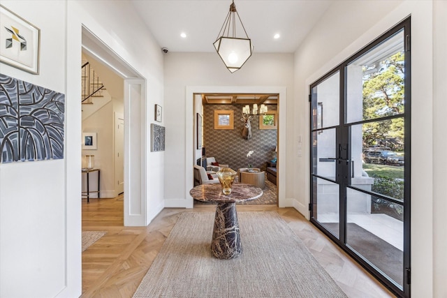 interior space featuring light parquet floors