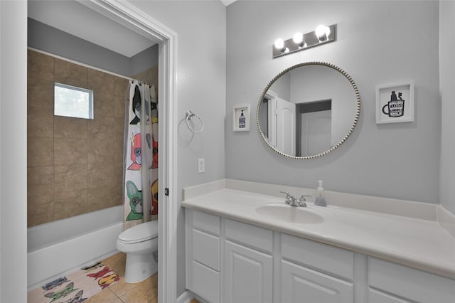 full bathroom with tile patterned flooring, vanity, shower / bath combination with curtain, and toilet