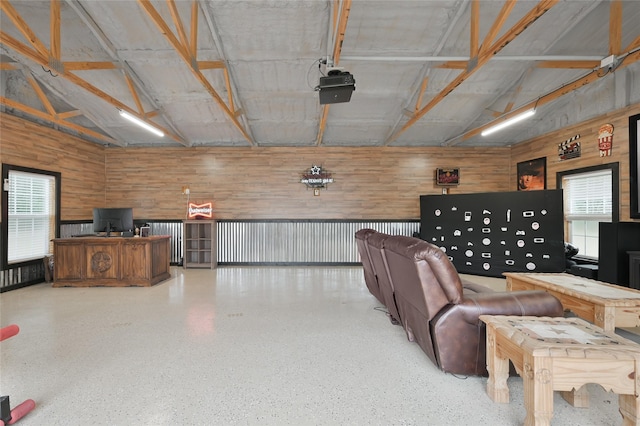 miscellaneous room featuring vaulted ceiling