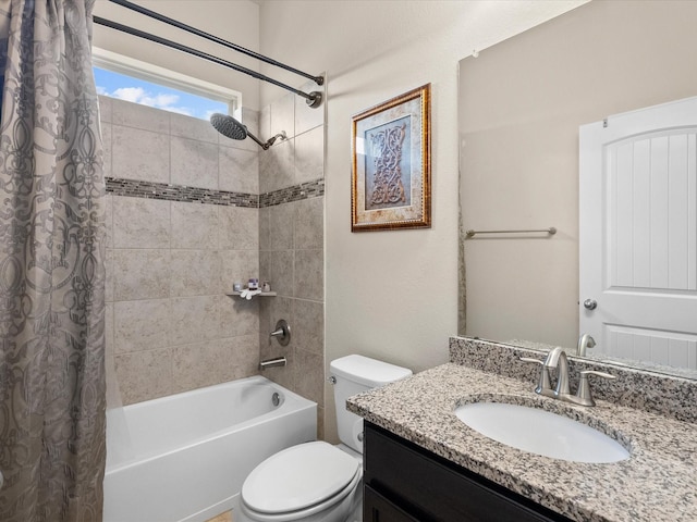 full bathroom featuring vanity, toilet, and shower / bath combo