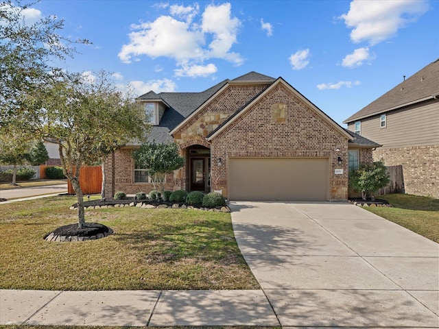 view of front of property with a garage and a front yard