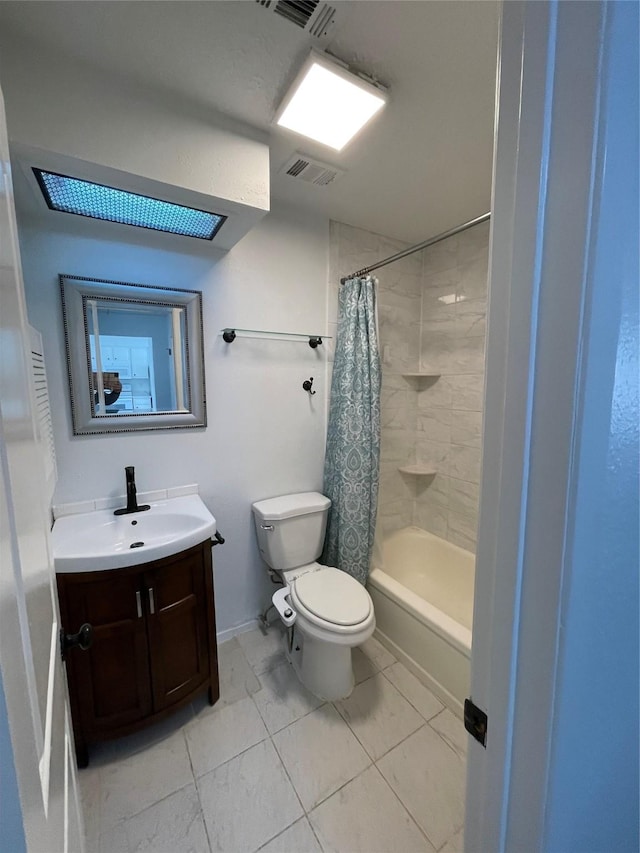 full bathroom with vanity, toilet, and shower / bath combo