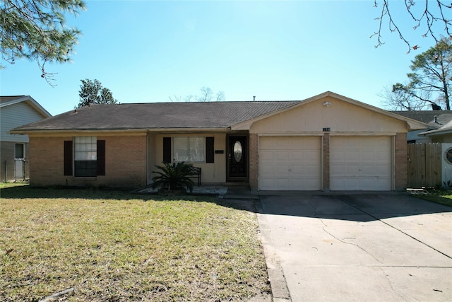 single story home with a garage and a front yard