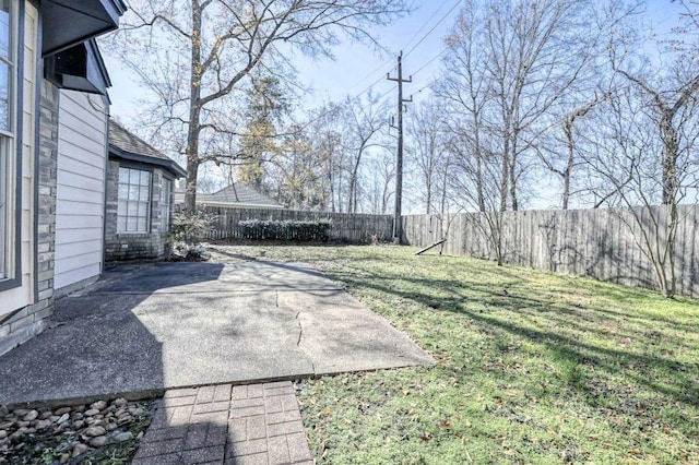 view of yard with a patio area and a fenced backyard