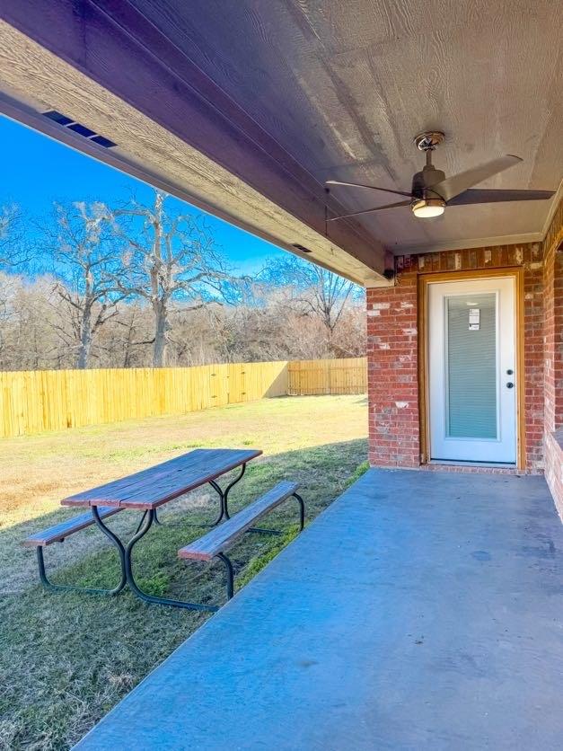 view of patio with ceiling fan