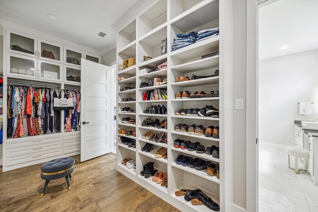 spacious closet with hardwood / wood-style flooring