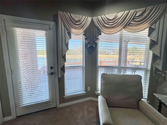 sitting room with carpet and baseboards