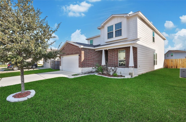 view of front facade featuring a porch, a garage, and a front yard