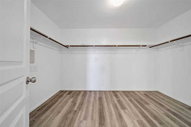 walk in closet with light wood-style floors