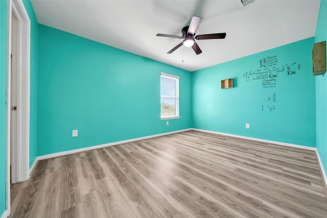 unfurnished bedroom featuring ceiling fan and light hardwood / wood-style flooring