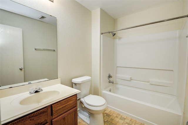 full bathroom with vanity, tub / shower combination, and toilet