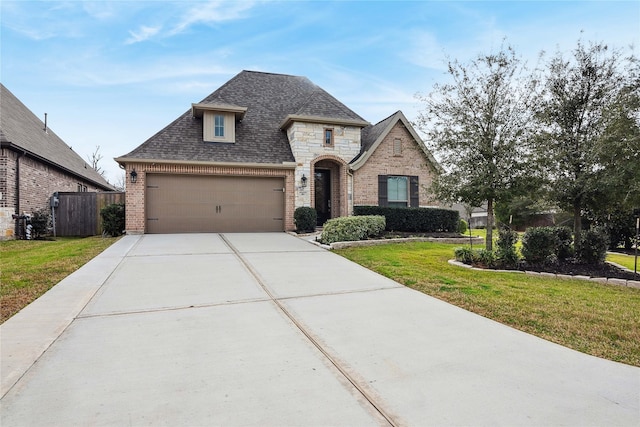 view of front facade featuring a garage and a front lawn