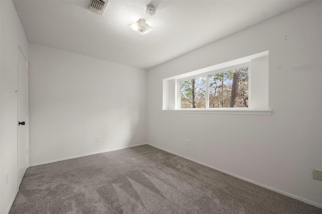 empty room with a textured ceiling and carpet flooring