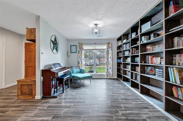 sitting room with a textured ceiling