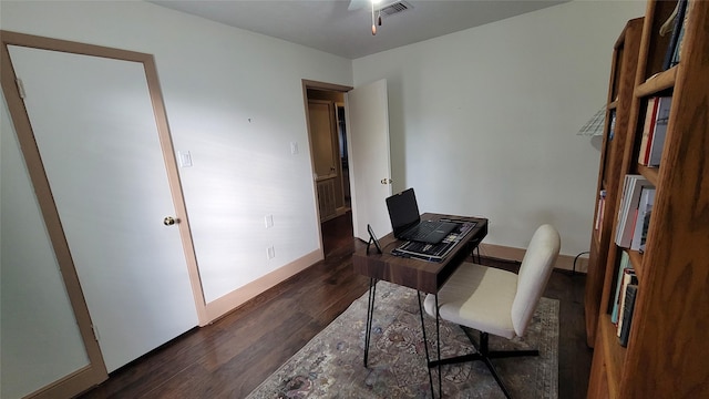 office area featuring dark wood-type flooring