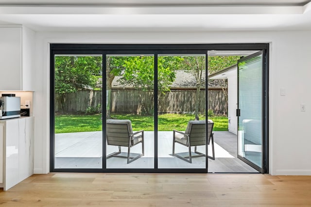 doorway with light hardwood / wood-style flooring and a wealth of natural light