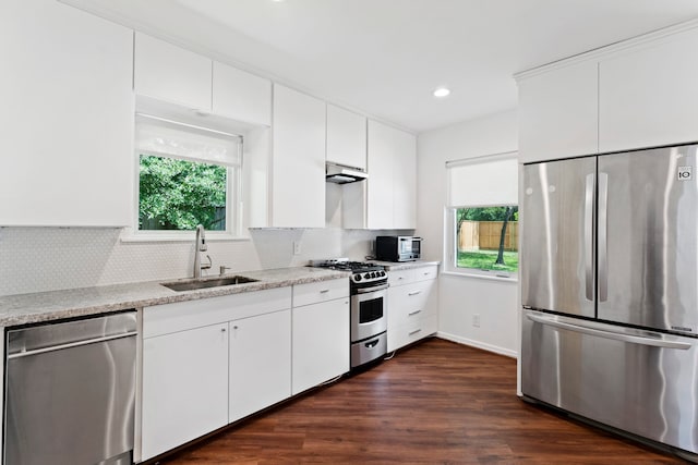 kitchen featuring white cabinetry, sink, and appliances with stainless steel finishes