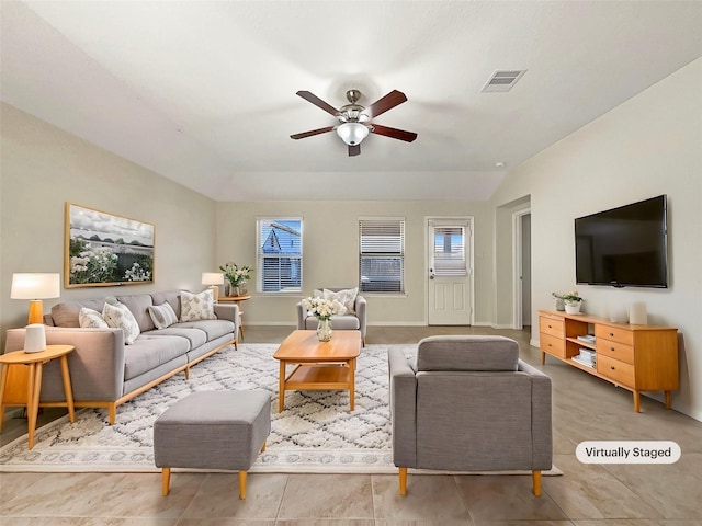 living room featuring ceiling fan