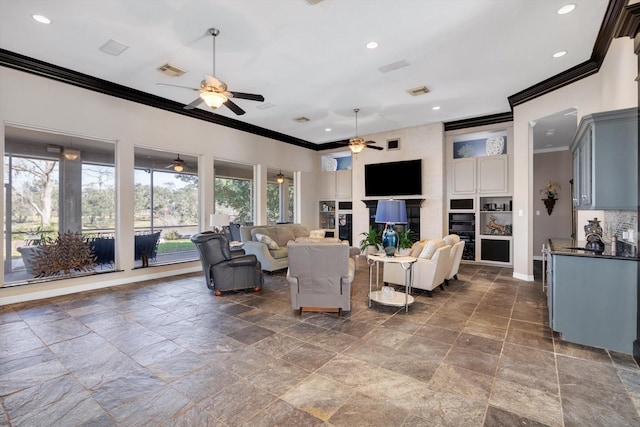 living room featuring ornamental molding