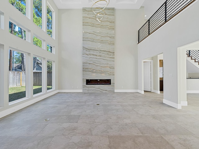 unfurnished living room with a fireplace