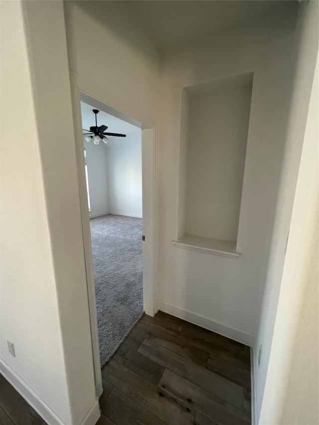 corridor with dark hardwood / wood-style flooring