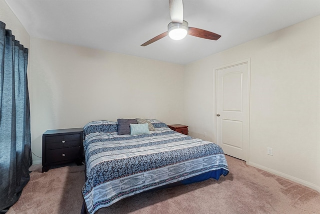 bedroom featuring carpet floors and ceiling fan