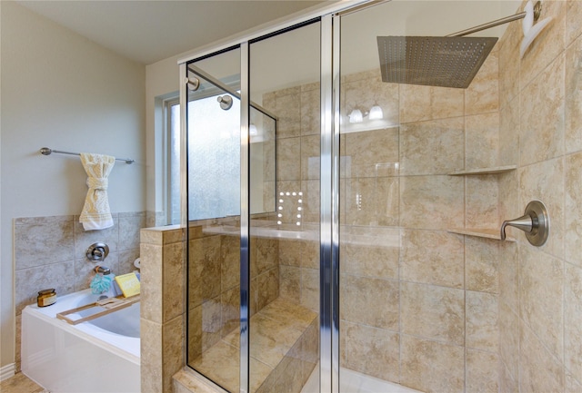 bathroom with shower with separate bathtub