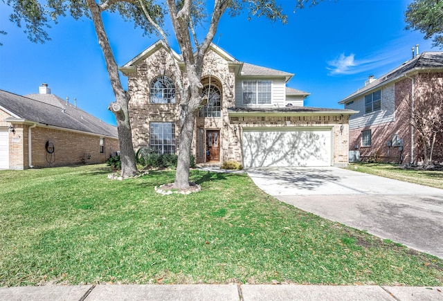 front facade with a garage and a front yard