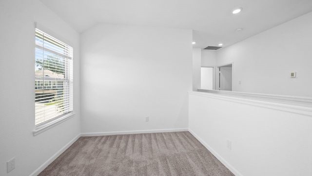 214 Fulton Station Dr, Houston, TX 77009 - carpeted empty room with recessed lighting, vaulted ceiling, visible vents, and baseboards