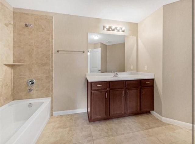 bathroom featuring vanity and shower with separate bathtub