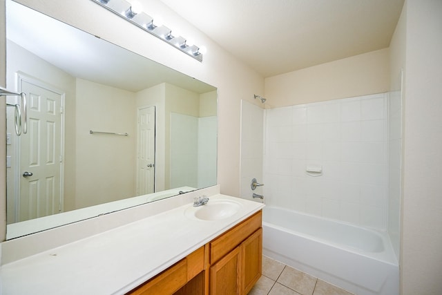 bathroom featuring vanity, tile patterned floors, and  shower combination